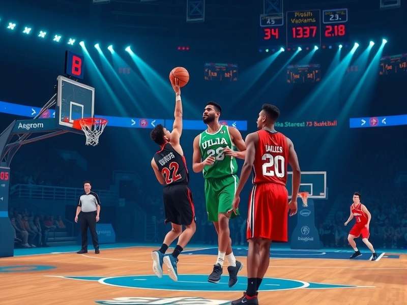 Basketball Stars 2025 gameplay screenshot showing new character models and stadium