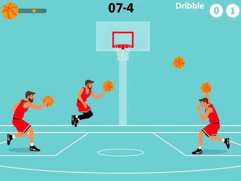 Basketball player executing a crossover dribble move in a game
