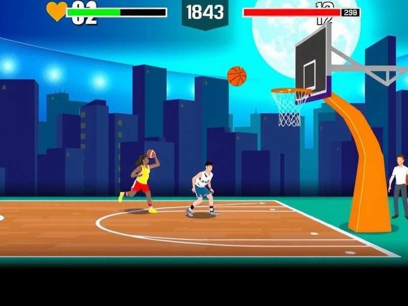 Dynamic basketball game action with player dunking in Basketball Stars 2