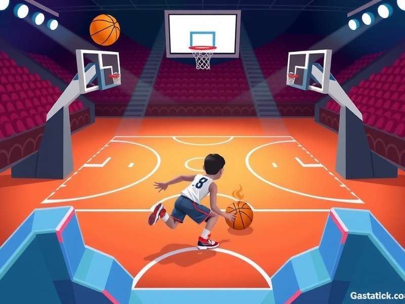 Basketball action shot with players competing