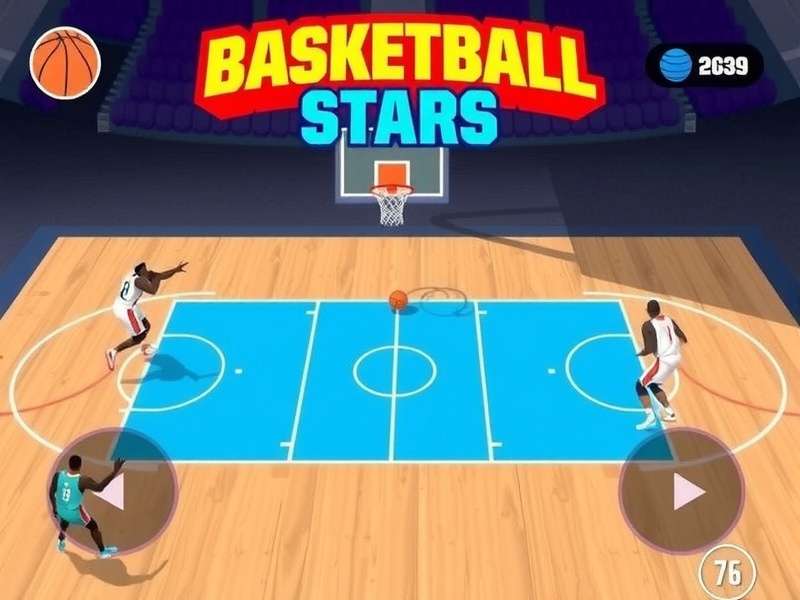 Dynamic gameplay screenshot of Basketball Stars Unblocked 76 showing a player executing a dunk