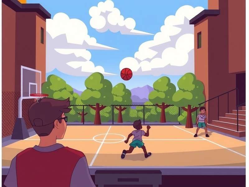 Basketball player shooting a three-pointer in a digital game environment