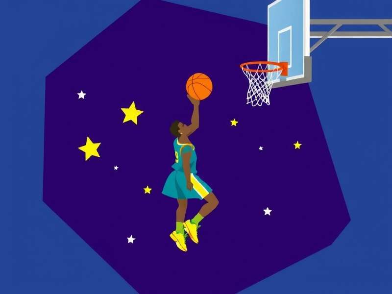 Basketball player executing a powerful dunk in a game