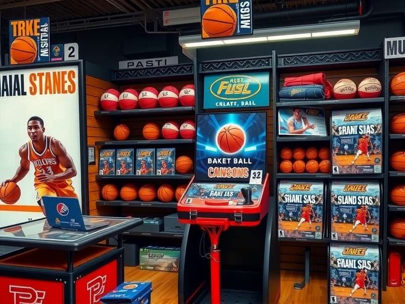 Modern basketball gear including shoes, ball, and jersey displayed