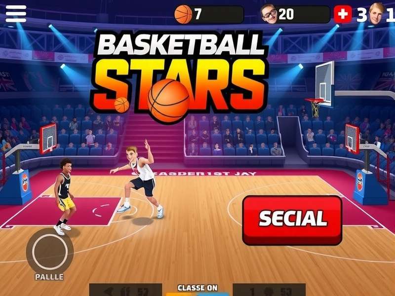 Basketball Stars Online Unblocked game banner featuring basketball court and Indian players