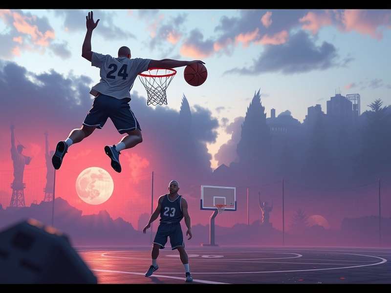 Indian basketball players celebrating on a sunlit court with Basketball Stars mobile game overlay