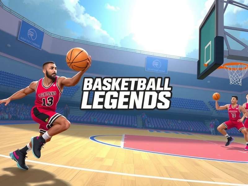 Basketball legends playing on a vibrant court at sunset, showcasing skill and passion