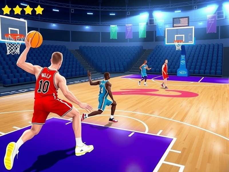 Basketball Stars 2 Player game action scene with two players competing on an Indian-themed court
