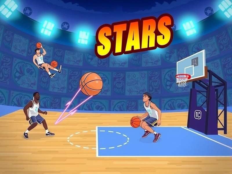 Basketball Stars gameplay action shot showing two players competing on an illuminated court